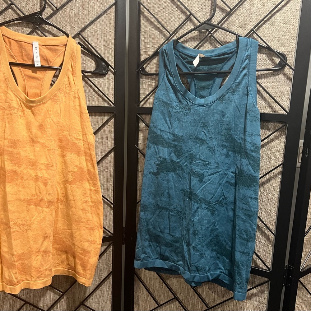 Athleta Pair of 2 - Orange & Blue Sleeveless Razorback Workout Tops - XLarge